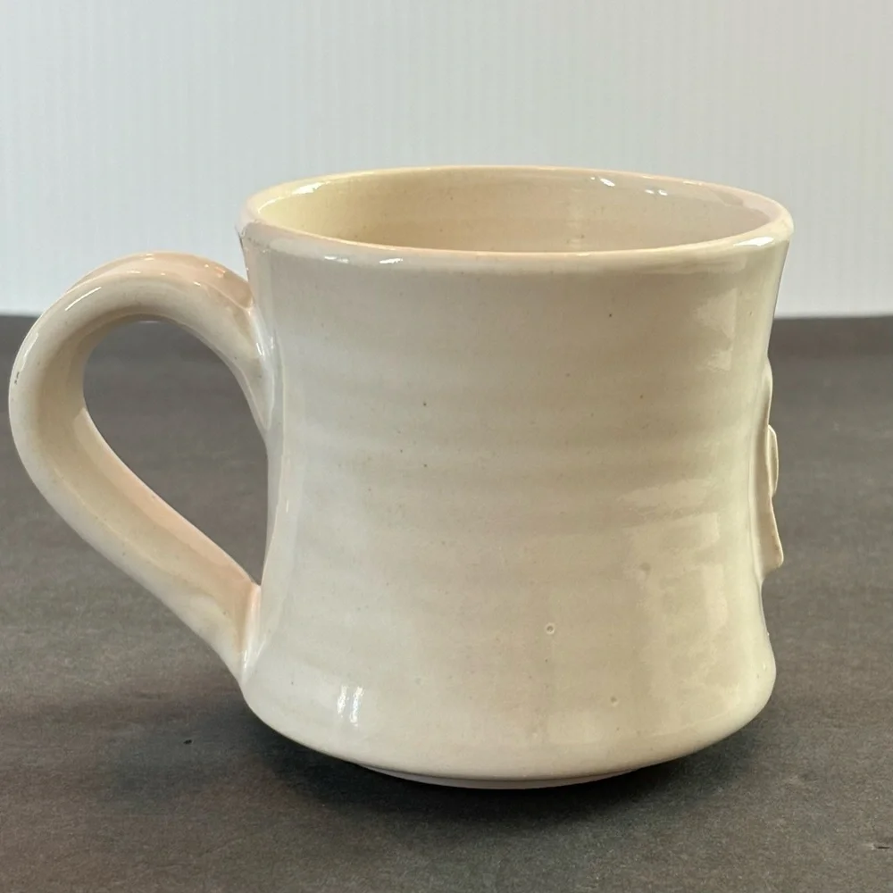 mAgNoLia Ivory Coffee Mug Cup Joanna Gaines Hand Made 3D Pottery Black Oak Art - Picture 2 of 9